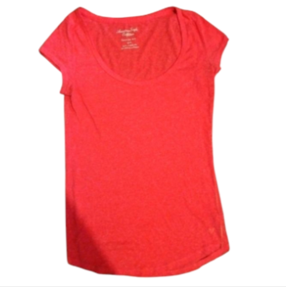 American Eagle Outfitters Bright Pink Scoop Neck Fitted Tee Shirt